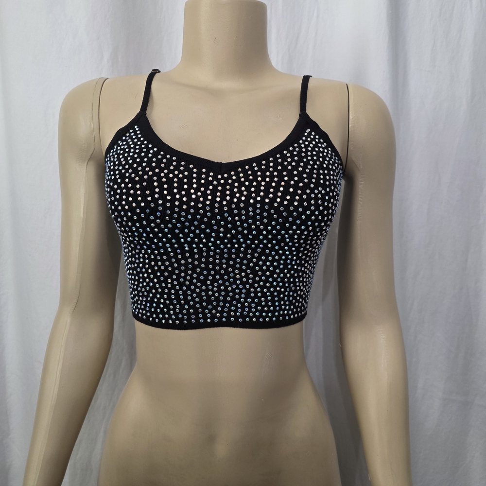 Hera Collection Black Rhinestone Crop Top - Picture 2 of 5